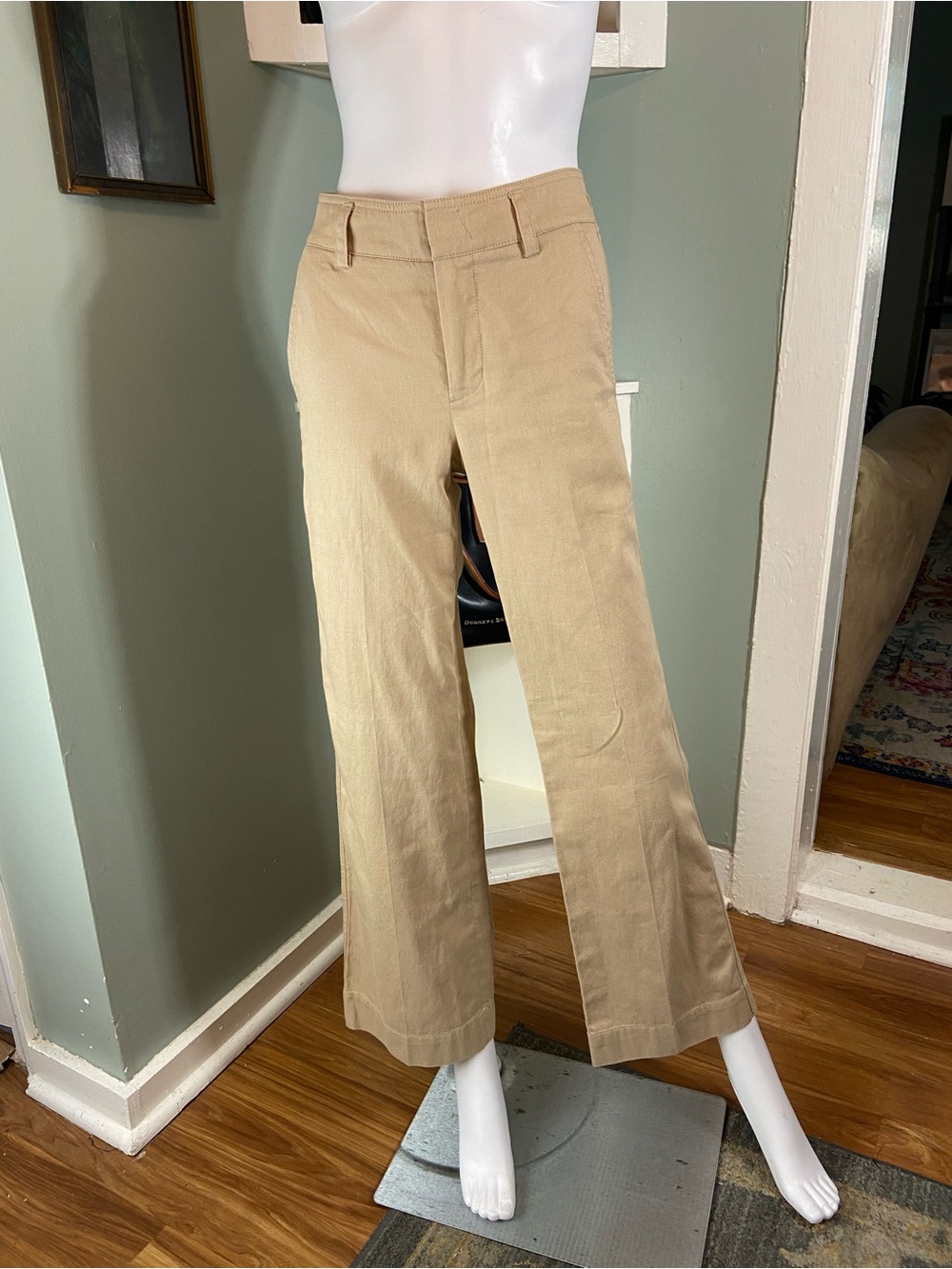 Vince Twill Linen Blend Tan Wide Leg Cotton Pants Trousers Size 00 [CH]